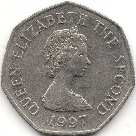 Джерси 50 пенсов 1997 год (диаметр 27.3 мм)