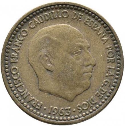 Испания 1 песета 1963 год - Франсиско Франко (66 внутри звезды)