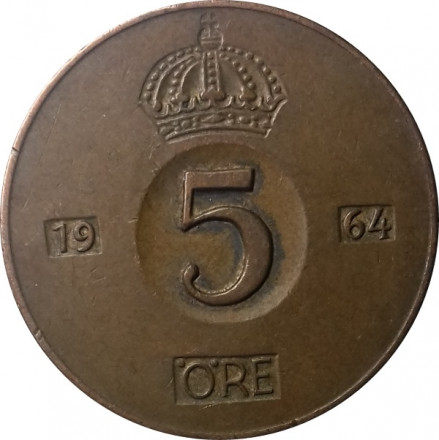 Швеция 5 эре 1964 год