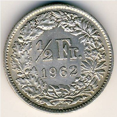 Швейцария 1/2 франка 1962 год