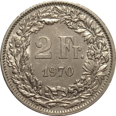 Швейцария 2 франка 1970 год