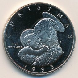 Маршалловы острова 5 долларов 1993 год