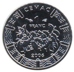 Монета Центральная Африка (BEAC) 1 франк 2006 год - Композиция из плодов и листьев