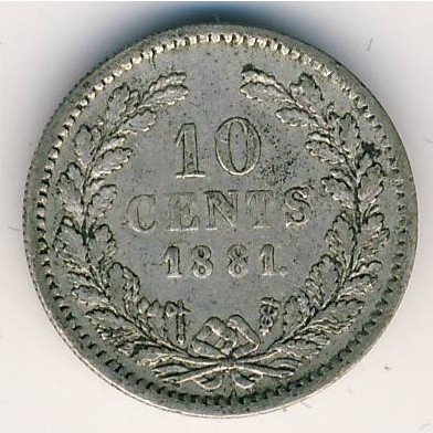 Нидерланды 10 центов 1881 год