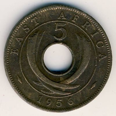 Восточная Африка 5 центов 1956 год (Отметка монетного двора: &quot;H&quot; - Хитон, Бирмингем)