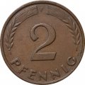 ФРГ 2 пфеннига 1961 год (F)