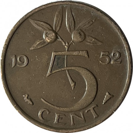 Нидерланды 5 центов 1952 год - Королева Юлиана