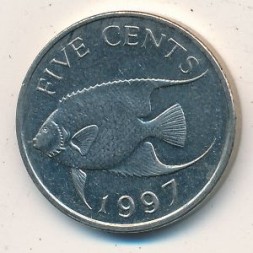 Монета Бермудские острова 5 центов 1997 год - Ангел-королева