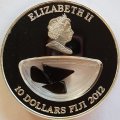 Фиджи 10 долларов 2012 год - Метеорит Brenham (США 1882) в футляре