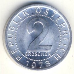 Австрия 2 гроша 1973 год