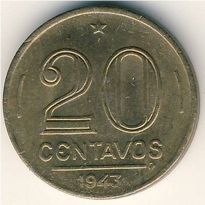 Бразилия 20 сентаво 1943 год