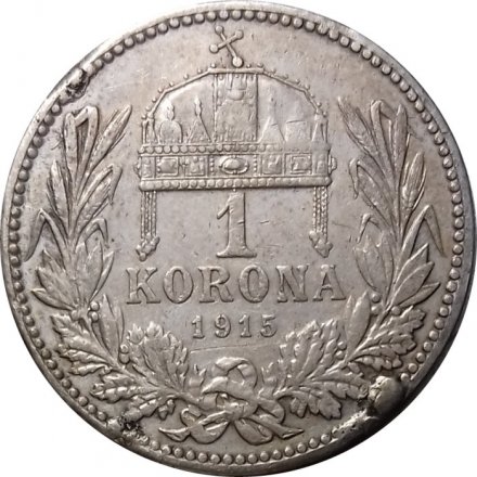 Венгрия 1 крона 1915 год (следы напайки)