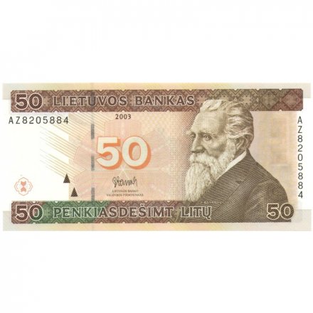 Литва 50 лит 2003 год - Портрет Йонаса Басанавичюса - серия AZ - UNC