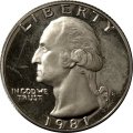 США 25 центов (1/4 доллара) 1981 год - Джордж Вашингтон (S)