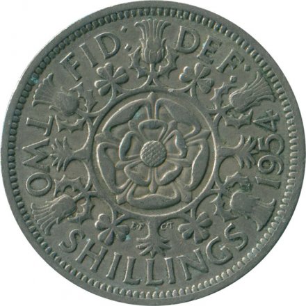 Великобритания 2 шиллинга (1 флорин) 1954 год - Роза Тюдоров