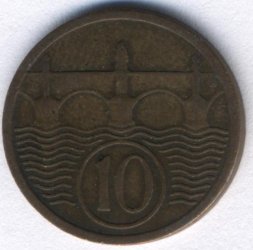Чехословакия 10 гелеров 1922 год