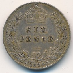 Великобритания 6 пенсов 1894 год