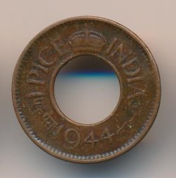 Британская Индия 1 пайса 1944 год