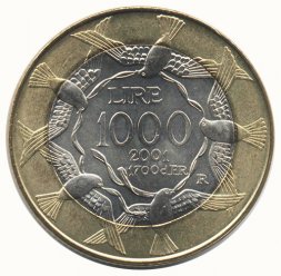 Сан-Марино 1000 лир 2001 год - 1700-летие Республики Сан-Марино. Голуби