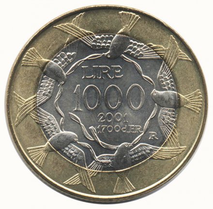 Сан-Марино 1000 лир 2001 год - 1700-летие Республики Сан-Марино. Голуби