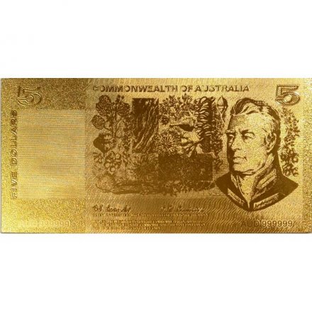Сувенирная банкнота Австралия 5 долларов (золотые) - aUNC