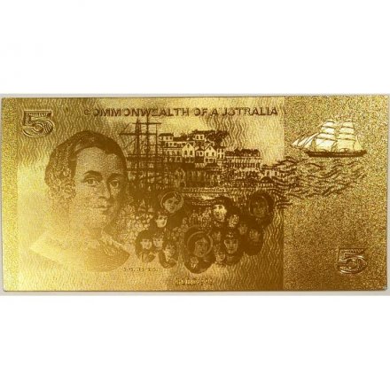 Сувенирная банкнота Австралия 5 долларов (золотые) - aUNC