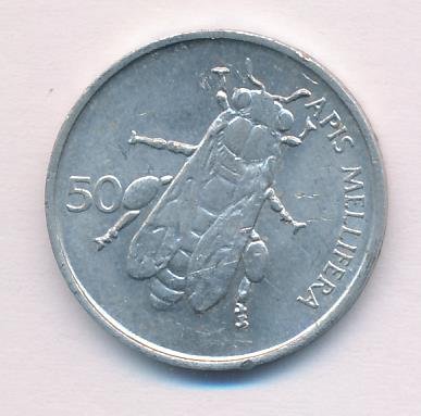 Словения 50 стотинов 1993 год - Медоносная пчела