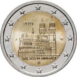 Германия 2 евро 2021 год - Саксония-Анхальт, Магдебургский собор (J)