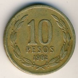Чили 10 песо 1982 год