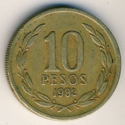 Чили 10 песо 1982 год