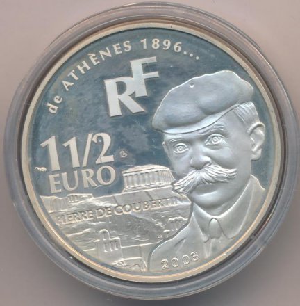 Франция 1,5 евро 2003 год - Пьер де Кубертен. Олимпийские игры