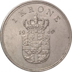 Дания 1 крона 1969 год - Король Фредерик IX