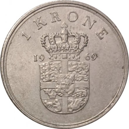 Дания 1 крона 1969 год - Король Фредерик IX