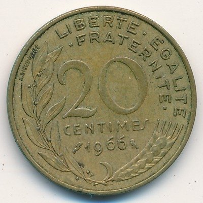 Франция 20 сантимов 1966 год