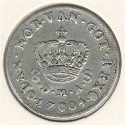 Дания 8 скиллингов 1704 год