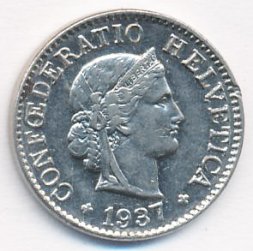 Швейцария 5 раппенов 1937 год