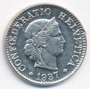 Швейцария 5 раппенов 1937 год