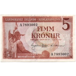 Исландия 5 крон 1957 год - Ингольф Арнарсон, первый поселенец в Исландии - F