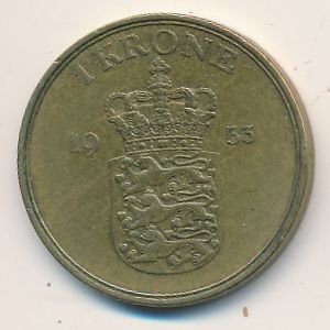 Дания 1 крона 1953 год - Король Фредерик IX