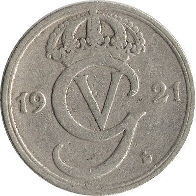 Швеция 25 эре 1921 год - Король Густав V