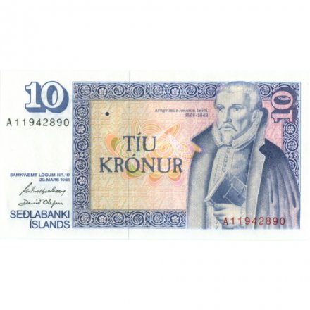 Исландия 10 крон 1961 год - Арнгримюр Йоунссон UNC