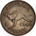 Австралия 1 пенни 1944 год - Кенгуру. Точка после &quot;PENNY&quot;
