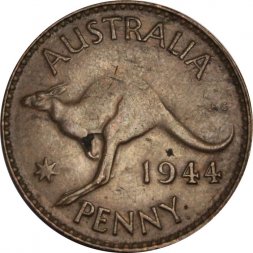 Австралия 1 пенни 1944 год - Кенгуру. Точка после "PENNY"