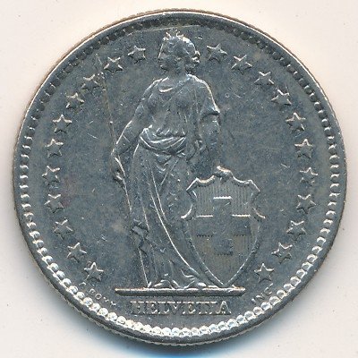 Швейцария 2 франка 1977 год