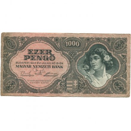 Венгрия 1000 пенгё 1945 год - VF