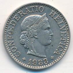 Швейцария 10 раппенов 1933 год