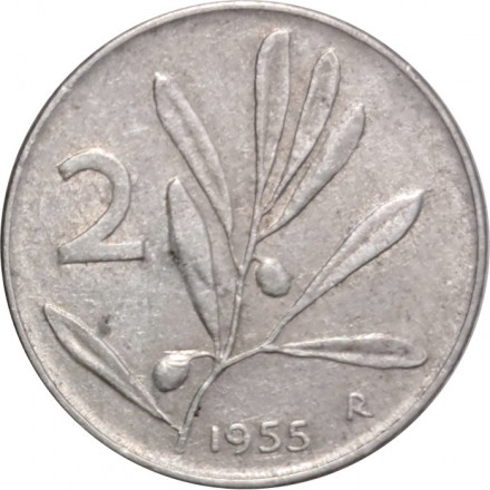 Италия 2 лиры 1955 год