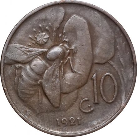 Италия 10 чентезимо 1921 год - Король Виктор Эммануил III