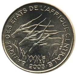 Монета Центральная Африка 25 франков 2003 год - Западная канна (антилопы)