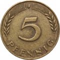 ФРГ 5 пфеннигов 1966 год - J